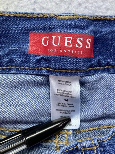 Guess Youth Girl Size 14 Medium Wash Mid Rise Distressed Adjust Waist Skinny - Picture 8 of 9
