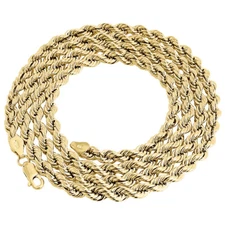 Real 10K Yellow Gold Solid Rope Chain 5mm Shiny Twist Necklace 20-30 Inches
