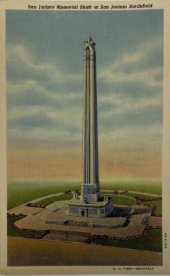 San Jacinto Denkmal- Und Museum Texas 1950 Gedruckte Panoramapostkarte