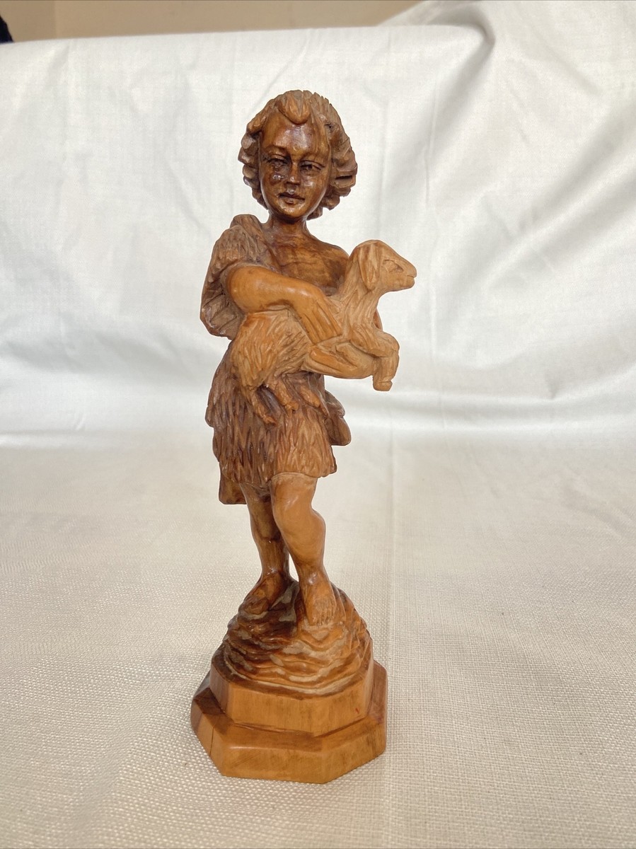 David Shepherd Boy With Lamb Statue Carved Olive Wood Israel