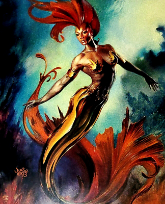 Artist Julie Bell Black Fire Mermaid Framed Art Print Fantasy Sci