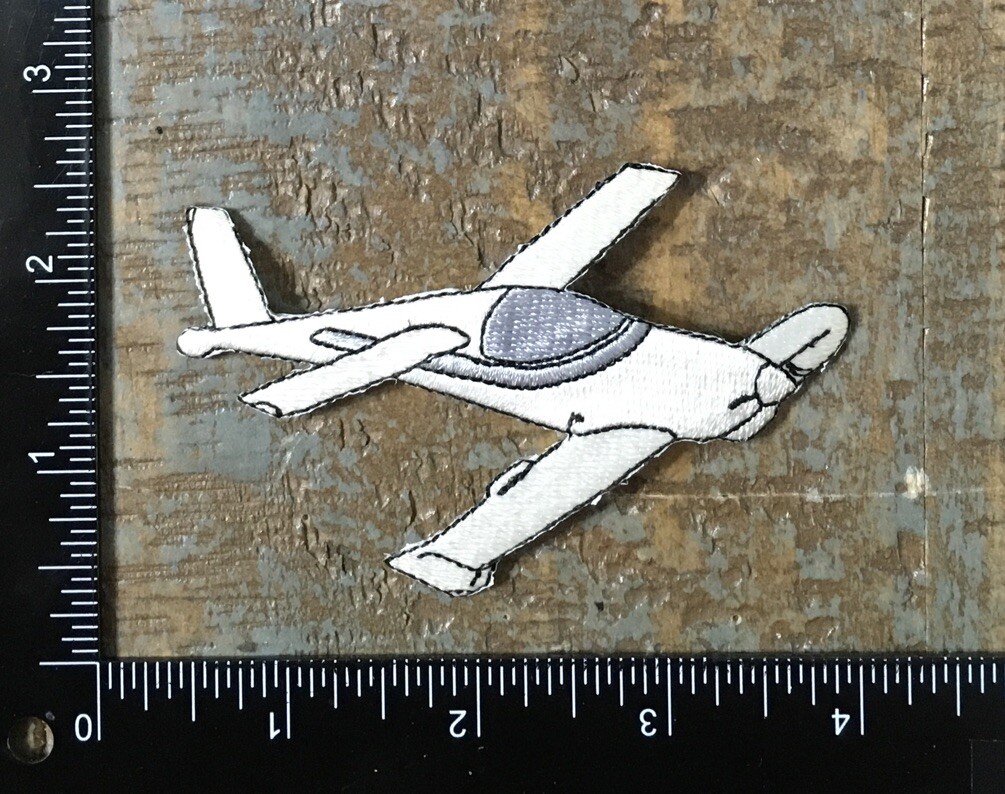 Vintage Airplane Aviation Embroidered Iron-On Patch White Gray Design