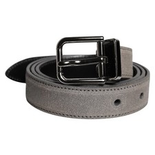 DOLCE & GABBANA Belt Gray Leather Silver Tone Metal Buckle 105cm / 42in 330usd