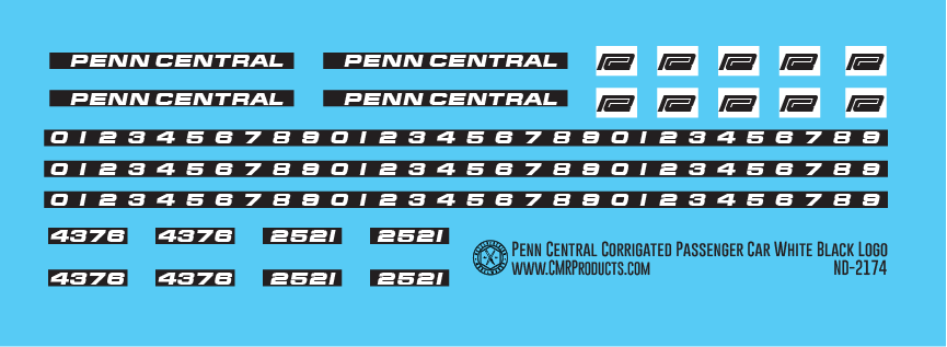 HO Scale - Penn Central Corrigated Passenger Car White Black Decals