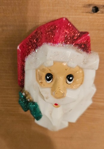 Vintage Santa Claus Face Christmas Holiday Brooch Pin Red Glittery Hat - Picture 5 of 12