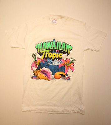 Vintage Hawaiian Tropic T-Shirt M Fits S White Single Stitch Beach Vintage Hawaiian Tropic T-Shirt M Fits S White Single Stitch Beach