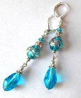 blue LAMPWORK AQUA dangle earring SP LEVERBACK handcrafted XLW