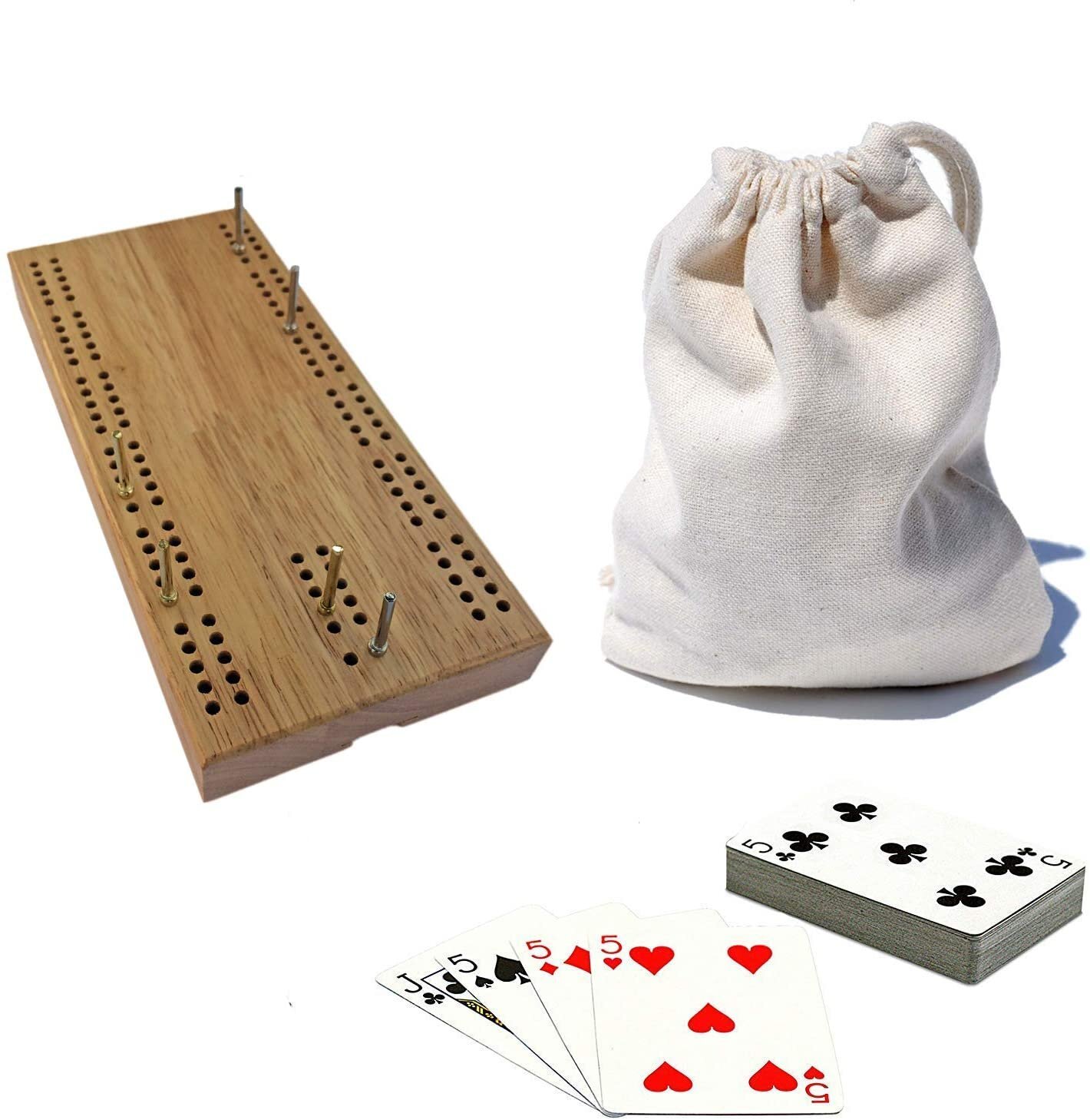 WE Games 7 Inch Solid Hardwood Travel Cribbage Set with Cards and Storage Bag-image
