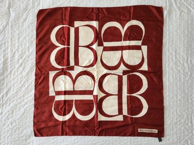 Authentic Balenciaga 100% Silk Scarf CARRE bandana Red White BB Logo Large Squar