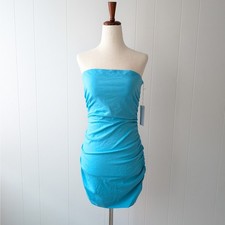 NWT Reformation Blue Prunella Bodycon Ruched Mini Dress, Size L