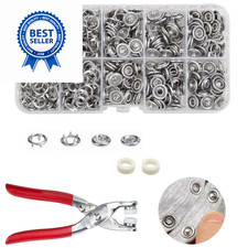 100 Sets Metal Snaps Buttons with Fastener Pliers Silver Hollow Prong