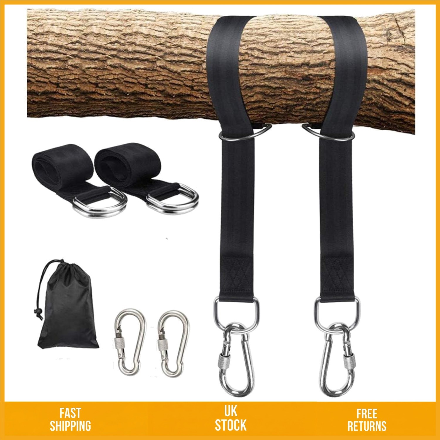 Durable Heavy Duty Tree Swing Hanging Straps Kit 2200lb With Carabiners 5ft 2pk