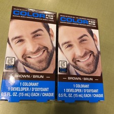 SET OF 2 Color For Him Mens Facial Hair Dye BROWN Mustache Beard Brush In NEW