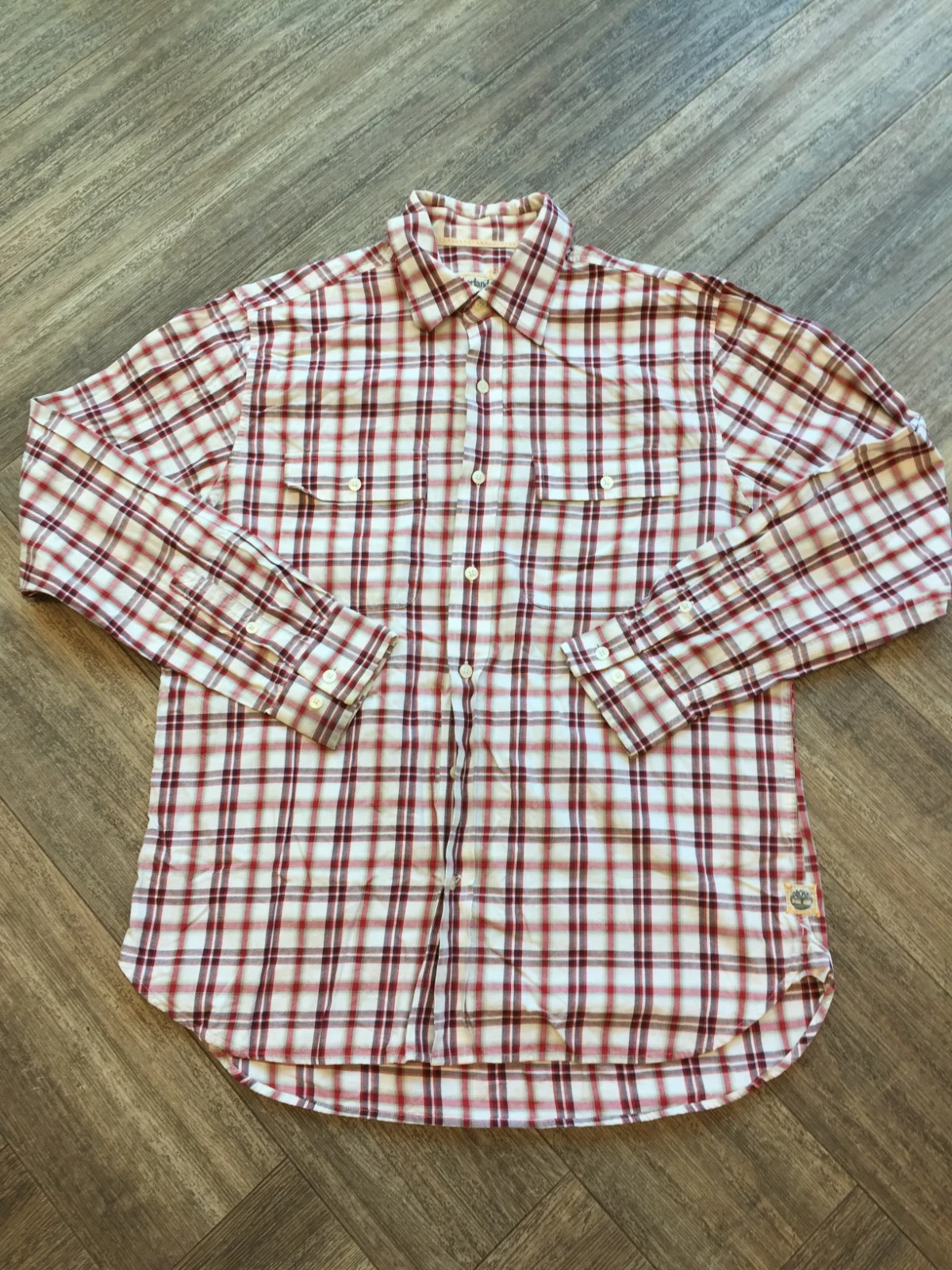 Timberland Plaid Shirt Red White Outdoor Workwear Mens Large Hiking Heritage
