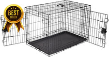 36"-x-23"-x-25" Black Folding Metal Wire 2-Door Dog Crate with Tray