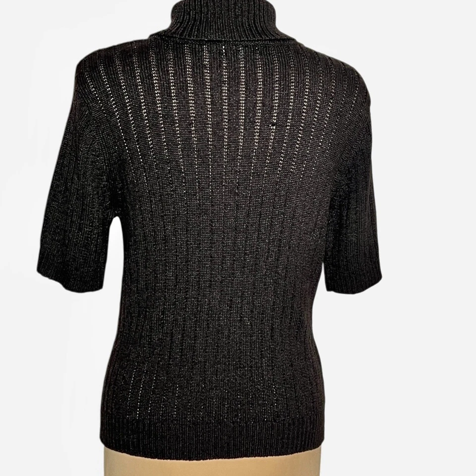 Suéter Liz Claiborne Mezcla Seda Talla Grande Manga Corta Marrón Acanalado Tejido Suave Foto 2 de 4