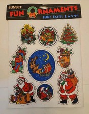 Vintage Sunset Felt Double Sided Santa 9 Christmas Ornaments 1994 Dimensions
