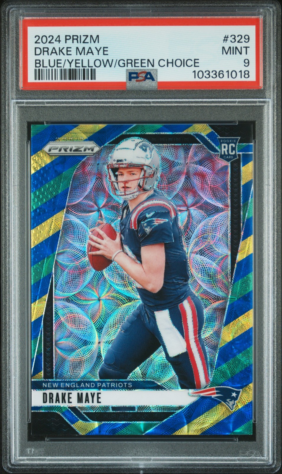 🔥 2024 PANINI PRIZM DRAKE MAYE #329 BLUE YELLOW GREEN CHOICE ROOKIE MINT PSA 9
