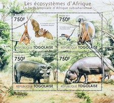 TOGO AFRICA'S ECOSYSTEMS STAMP SHEET 2011 MNH BAT MONKEY HIPPO WILD ANIMALS BATS