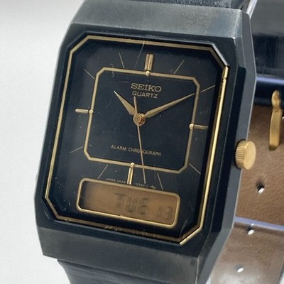 Vintage Seiko Men's Watch Ani Digi H449-5339 JAMMED BUTTON Gold Tone New Battery