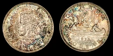 1935 Canada George V “Voyager” Silver Dollar Coin PCGS MS64 Rainbow Toned KM30