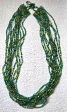 Multicolor Green, Blue, Orange Glass Seed Beaded Multi Strand Necklace