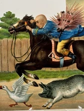 victorian die cut trade card 1890s John Gilpin Chicken Pigs