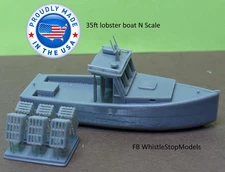 Whistle Stop Models N1008 N Scale Lobster Boat and Traps, 3D Printed Sample