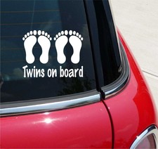 TWINS ON BOARD BABY FEET TWIN FAMILY GRAPHIC DECAL STICKER ART CAR WALL DECOR