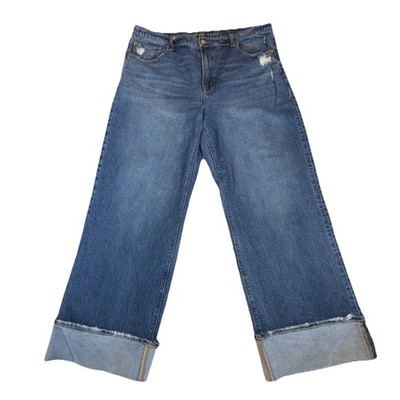 American Eagle Wide Leg Stovepipe Jeans Womens 18 (39x30) Distressed Cuffed