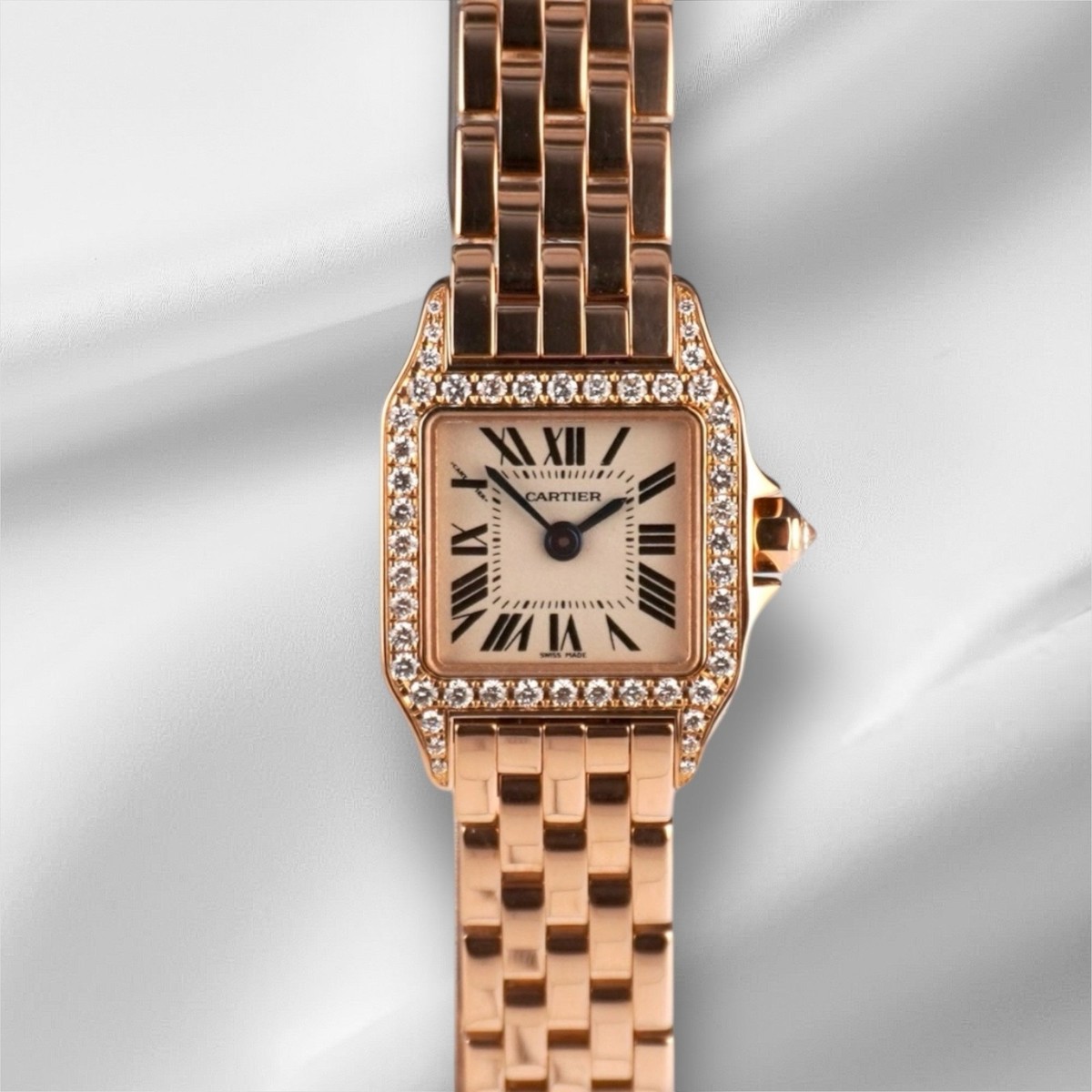 Cartier 18.7mm Santos Demoiselle Mini Rose Gold Diamond Ladies