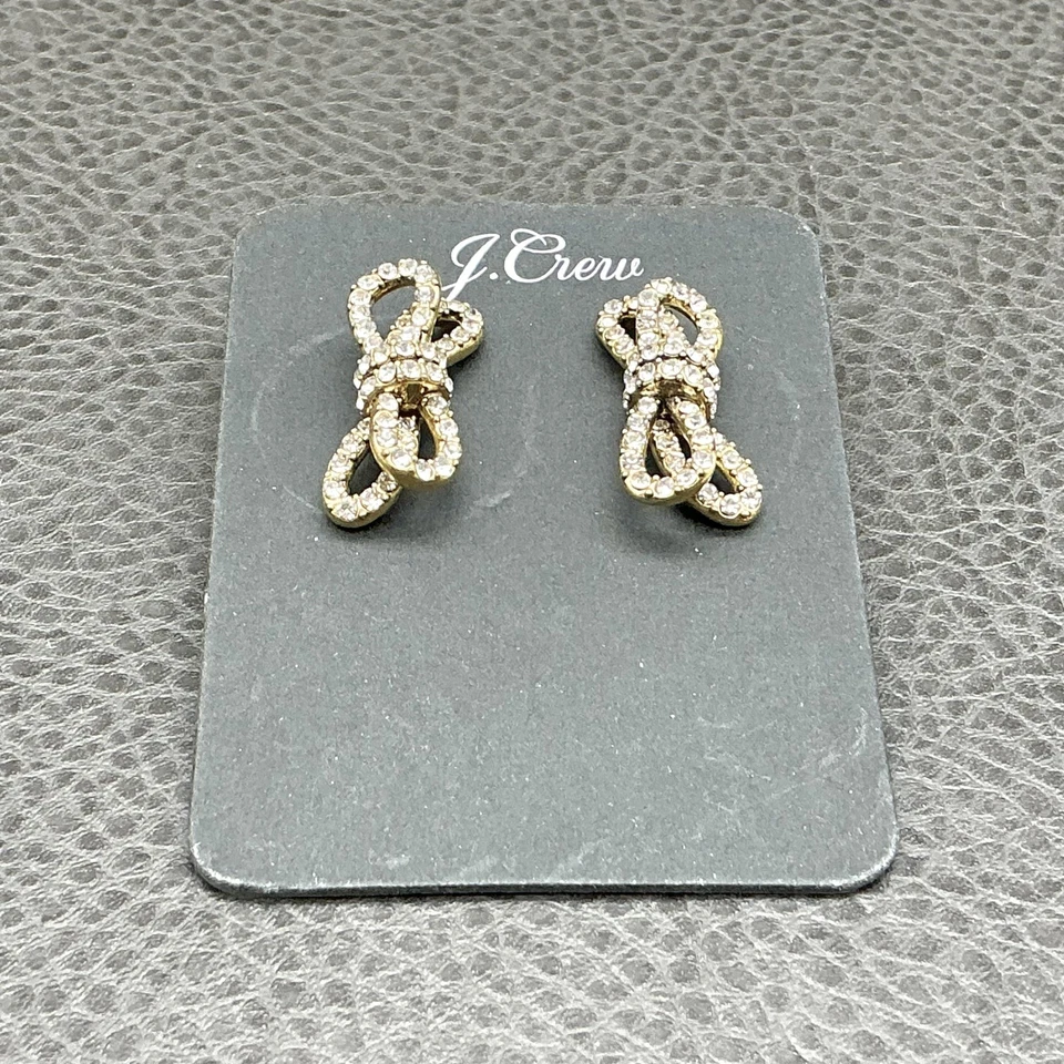 J.Crew кристалл бант узел серьги женщин золотистый со стразами запонки блестящий 1» - Изображение 3 из 4