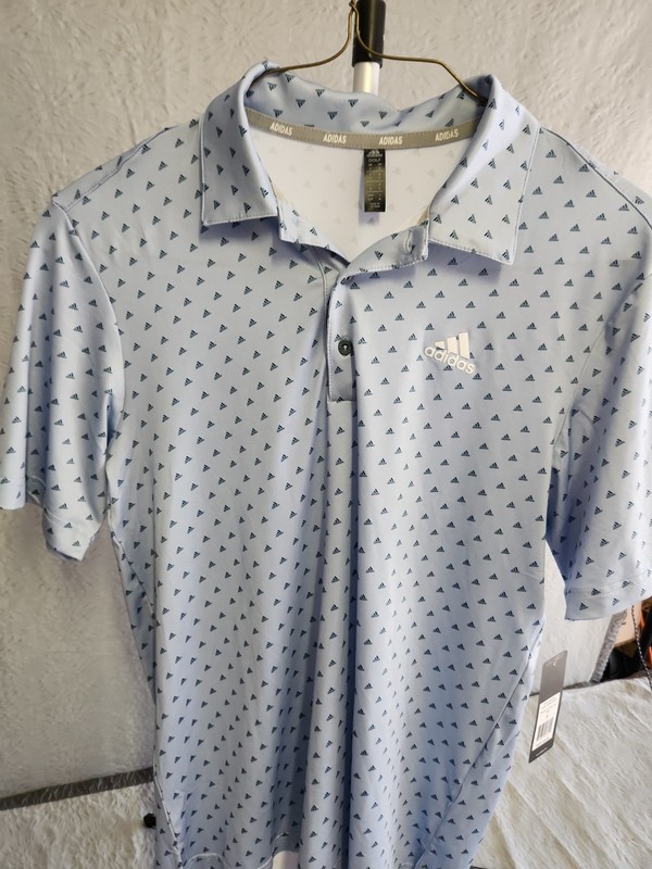 Adidas Men's SS Wonder Blue Print Golf Polo Shirt  NWT MSRP $65 Size S SPF 50