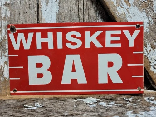 VINTAGE WHISKEY BAR PORCELAIN SIGN OLD RESTAURANT LIQUOR SPEAKEASY PUB SALOON
