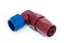 Aluminium Fitting Dash 10 / -10 AN / JIC10 Connector 90&deg; Block Angle Blue/Red Anodised