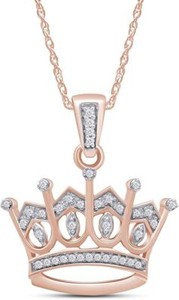 Authentic 1/10ct Lab Grown Diamond Crown Pendant Necklace 14K Gold Plated Sterling Silver