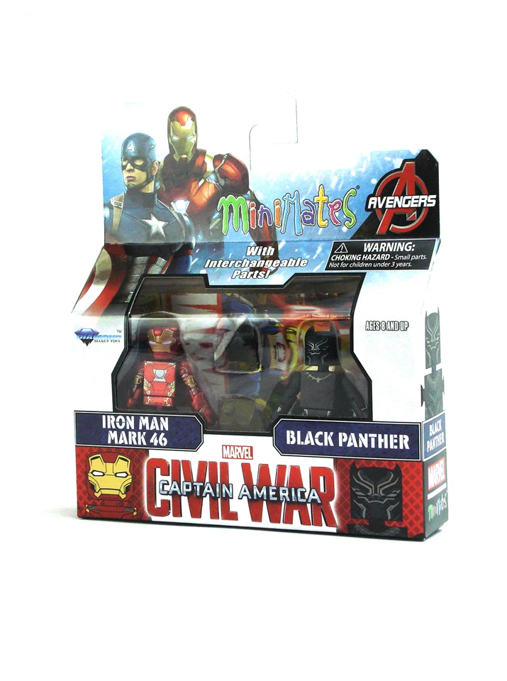 Marvel Minimates Iron Man Mark 46 y Black Panther Serie 66 Capitán América Foto 3 de 4
