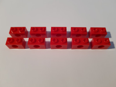 Lego 10 x 3700 Forati Pietra x Rosso Tecnica 370021 Nuovo