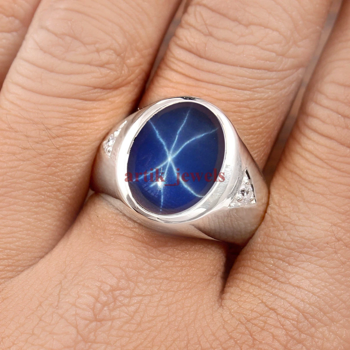 Lab Created Linde Star Gemstone With 925 Sterling Silver Ring for