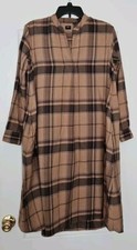 Uniqlo Plaid Shirt Dress Browns XS Relaxed Fit Long Sleeves Pockets 100% Cotton