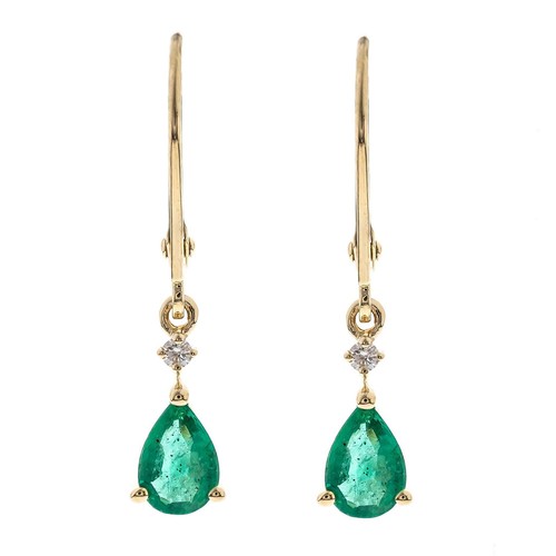 Gin and Grace Hannah 14K Yellow Gold Pear-Cut Natural Zambian Emerald Earrings