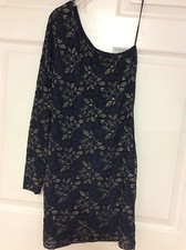 Womens Dress Size Small P Sexy Stretch Lace One Sleeve Blue Gold Mini Y12