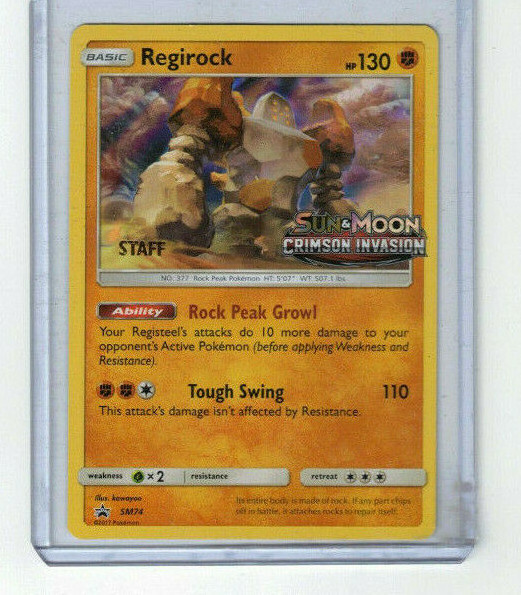 Regirock STAFF HOLO RARE Pokemon Card #SM74 HP 130 Sun & Moon Crimson Invasion