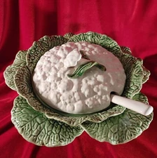 Bordallo Pinheiro Portugal Cabbage Leaf Cauliflower Soup Tureen with Lid & Ladle