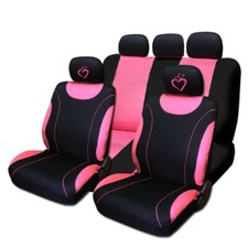Black Pink Cloth Car Seat Covers Large Heart Full Set Women Girl For Bmw Black Pink Cloth Car Seat Covers Large Heart Full Set Women Girl For Bmw
