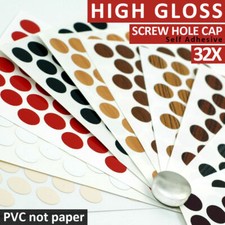 32x PVC Self Adhesive Hole Screw Covers Caps High Gloss Stick On Furniture 18mm