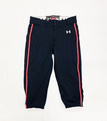 Under Armour Softball 3/4 Game Pant Red Braided Piping Girls' S L Black 1304729