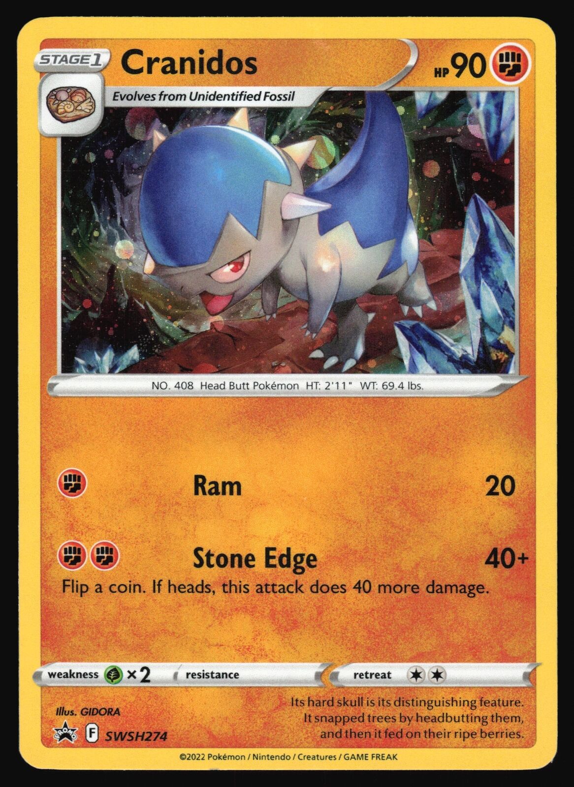 2022 Pokemon TCG Sword & Shield SWSH274 Cranidos Promo Holo