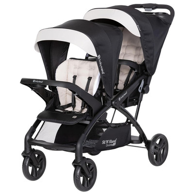 Sit N' Stand Tandem Double Stroller with Safety Harness & Storage - Modern Khaki