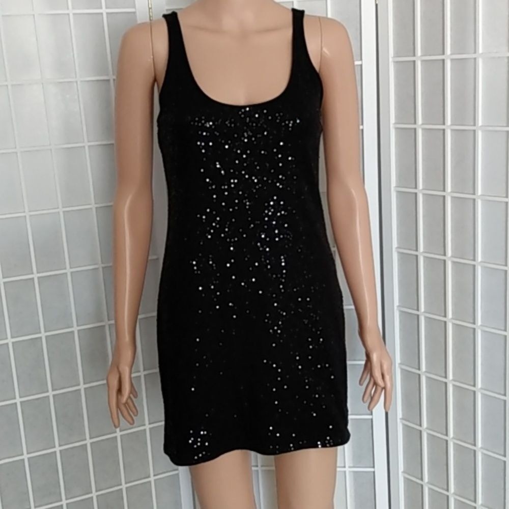 Black sequin mini Express dreamweight cotton dress - image 12